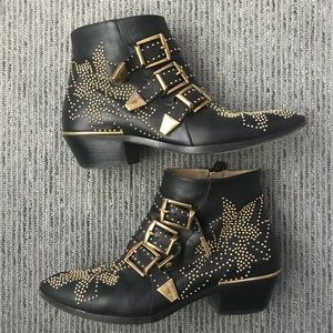 Chloe Susanna Black & Gold Leather Booties…